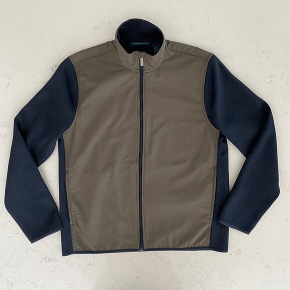 Perry Ellis Full Zip Two Color Fabric Design Jacket Olive Green + Navy Sz M - Picture 3 of 15